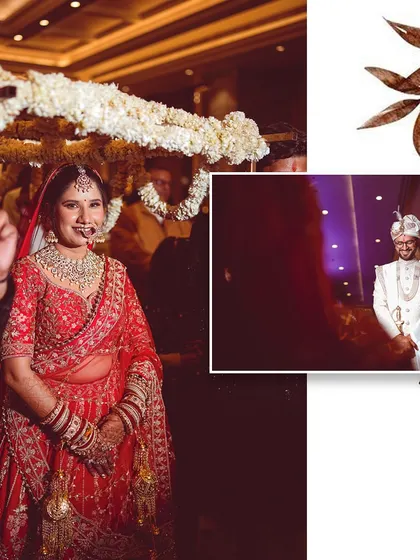 A split-screen style image showing the bride's entry and the groom's anticipating gaze. This creative edit tells both sides of a key wedding moment in a single frame.