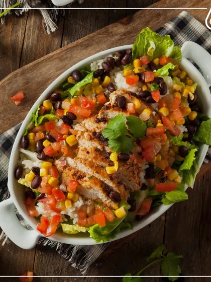 This burrito bowl with grilled chicken, black beans, corn, and fresh salsa is a customer favorite. It’s a hearty, delicious, and perfectly balanced meal that never disappoints.