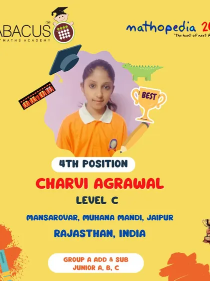 Charvi Agrawal from Jaipur, Rajasthan, securing 4th Position.