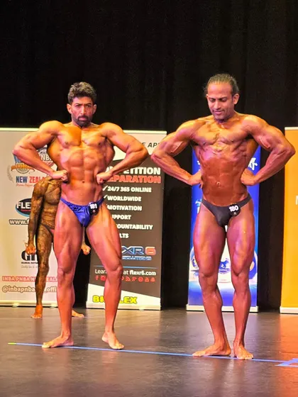 Front lat spread pose. This is one of the mandatory poses that showcases back width and V-taper.