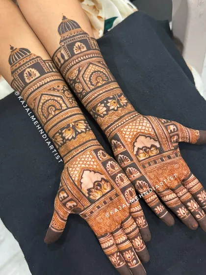 This bridal look celebrates timeless beauty with swan love birds and majestic palace-style architecture on the arms.