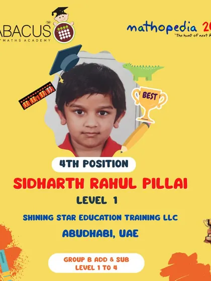 Sidharth Rahul Pillai from Abu Dhabi, UAE, another international 4th Position winner.