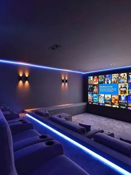 The use of blue LED lighting in this theater adds a cool, futuristic vibe. It's a simple way to completely change the mood of the room with the touch of a button.