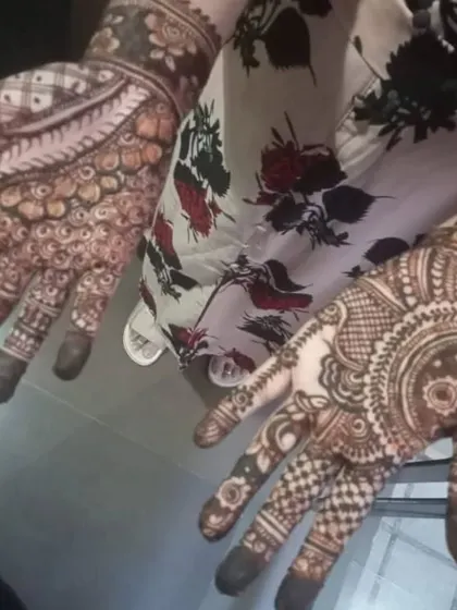 Another look at some intricate Karwa Chauth mehendi, showing how different clients chose to celebrate with detailed designs.