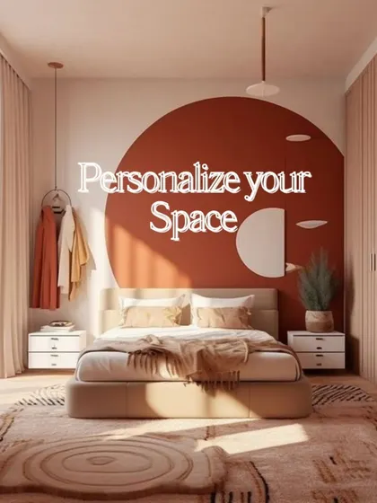 Personalize your space with a unique color block design, like this large circle that acts as a creative headboard.