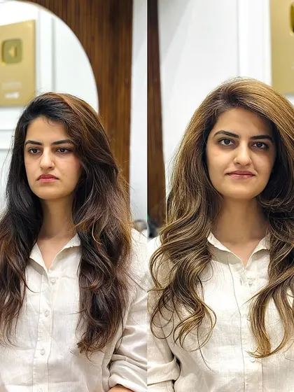 Here we corrected a brassy, uneven color to achieve a beautiful, lived-in beach blonde with natural-looking highlights.