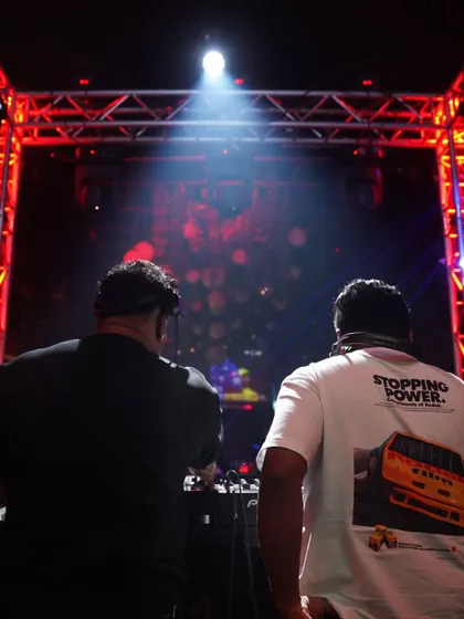 A shot from behind during my B2B set with Panda. Two DJs, one mission: to make the crowd dance.