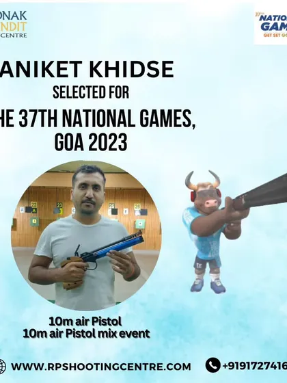 We congratulate our shooter Aniket Khidse on his selection for the 37th National Games in Goa, where he will compete in the 10m Air Pistol and 10m Air Pistol mixed team events.