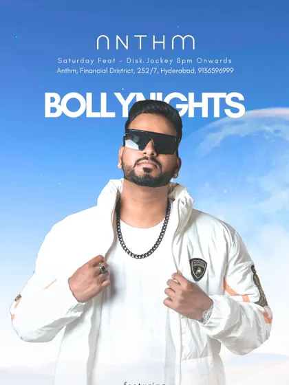 A "BollyNights" poster for my gig at Anthm, Hyderabad. Taking my sound to a new city.
