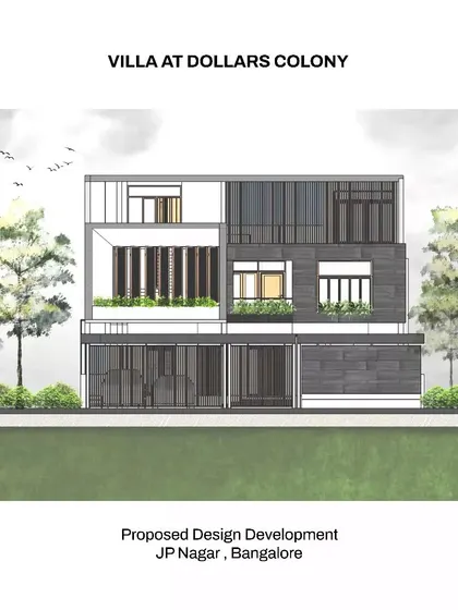 An introductory design proposal for a villa in JP Nagar, Bangalore. This elevation sketch sets the stage for a meticulously detailed and captivating facade, marking the beginning of the design journey.