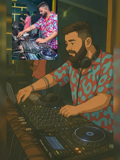 A cool anime-style illustration of me on the decks, side-by-side with the original photo. A unique piece of fan art.