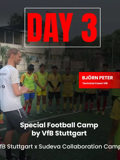 The poster for Day 3 of the camp, featuring VfB Technical Coach Björn Peter. Each day brings new challenges and learning opportunities.