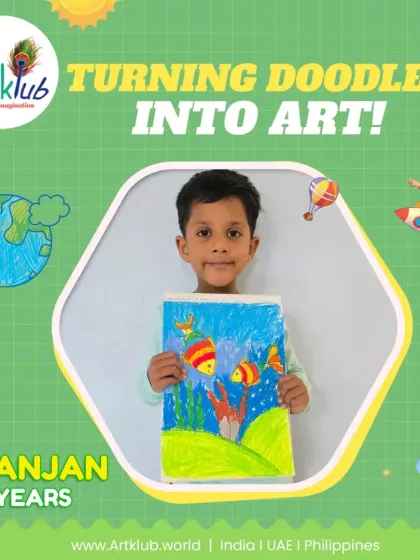 Five-year-old Niranjan turns his doodles into a wonderful underwater artwork, filled with colorful fish and coral.