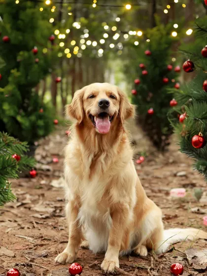 The happiest golden retriever in a Christmas wonderland. Sparkle is a seasoned model and always brings the biggest smiles to her holiday photoshoots.