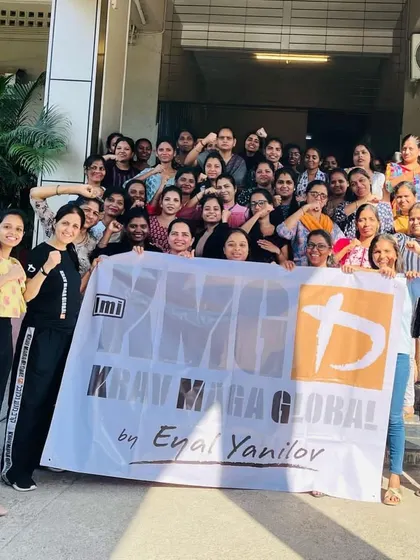 A great group photo after a KMG women's self-defense workshop for one of the largest logistics companies in India. The energy and enthusiasm were incredible.