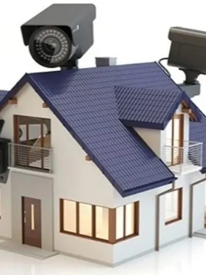 This graphic represents our commitment to securing individual homes with a multi-layered approach. We install multiple cameras to cover all angles of a property, ensuring complete surveillance and eliminating blind spots for total peace of mind.