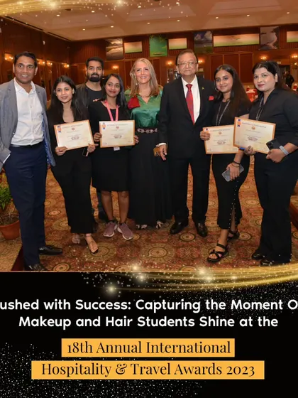 Students receiving their certificates from dignitaries at the International Hospitality & Travel Awards, a moment of immense pride.