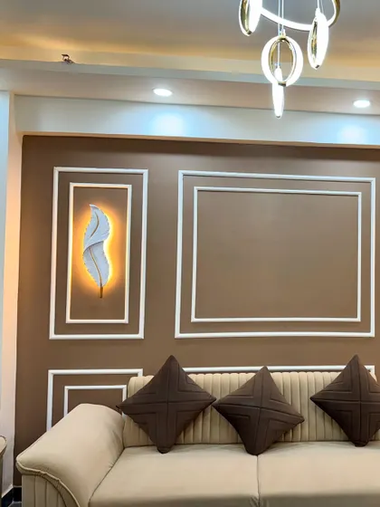Another angle of the feature wall with wainscoting. This classic design technique adds a layer of sophistication to the room.