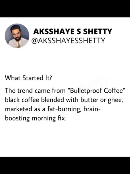 The trend of adding fat to coffee came from "Bulletproof Coffee," which was marketed as a fat-burning, brain-boosting morning fix. It's important to separate marketing from science.