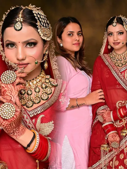 This student mastered a traditional red bridal look, complete with a passa and intricate jewelry. Her confidence shines through.