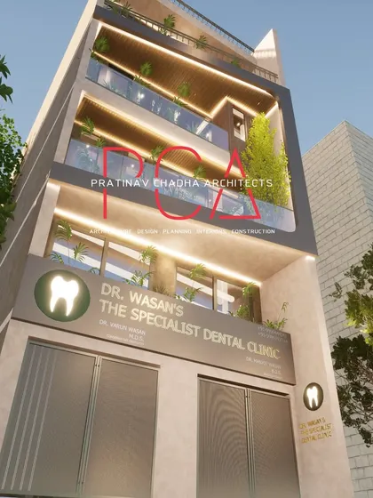 A 3D visualization of the Mukherjee Nagar residence, which also houses a dental clinic on the ground floor. This render shows the mixed-use potential of my designs.