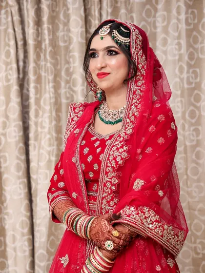 Another angle of this beautiful Nikah look. The makeup is set to last all day, ensuring you look just as fresh at the end of the night as you did at the beginning.