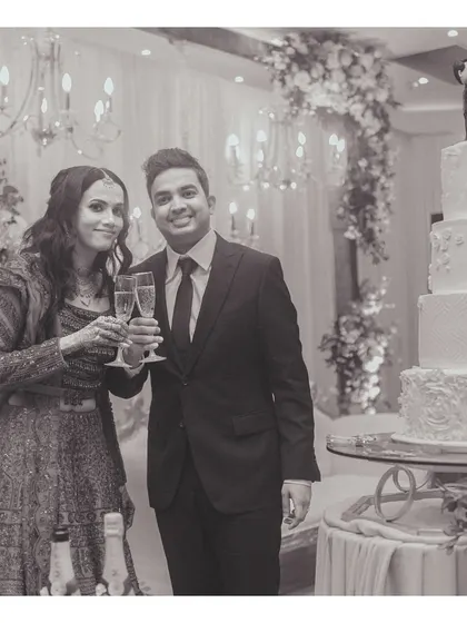 The happy couple at their reception. We managed the styling for both their looks from India, ensuring they felt confident and looked spectacular for their celebration in Montreal.