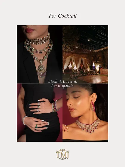 For the cocktail night, it's all about sparkle. Stack it, layer it, and let your jewellery shine with bold ruby and polki sets.