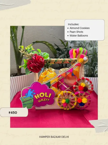 This adorable wooden cart Holi hamper is only ₹450. It's a sweet and playful gift, perfect for kids' parties or as a small, thoughtful gesture for friends and neighbors.