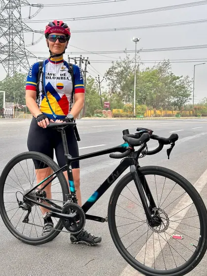 Posing with her Liv bike, a brand dedicated to female cyclists.