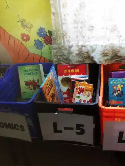 The books we sent to the "Hooked on Books" library in Chennai, ready to find new homes and bring joy to children who lost their own.