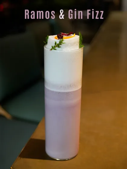 Our Ramos Gin Fizz is a floral and frothy classic. It's a drink that doesn't rush, and won't let you either.