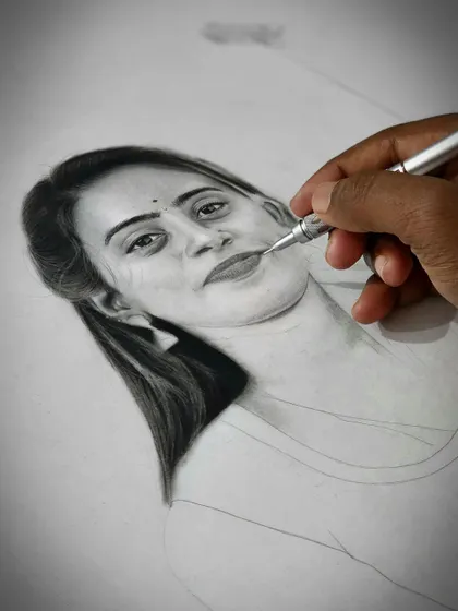 A work-in-progress shot, showing the process of shading the lips and face to create a realistic form.