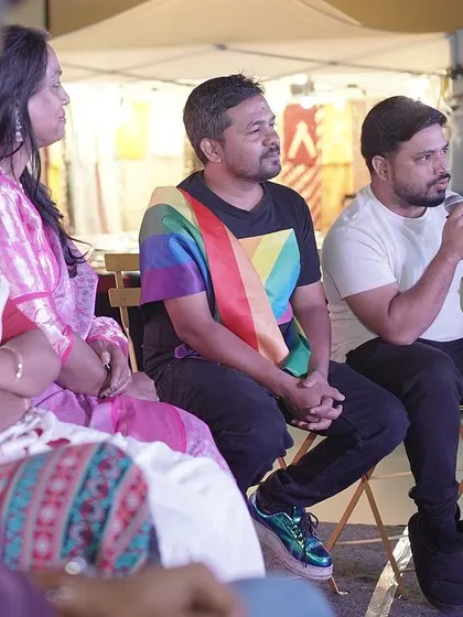Speaking on a panel about LGBTQ+ rights. Sharing our experiences is an important part of our advocacy and community work.