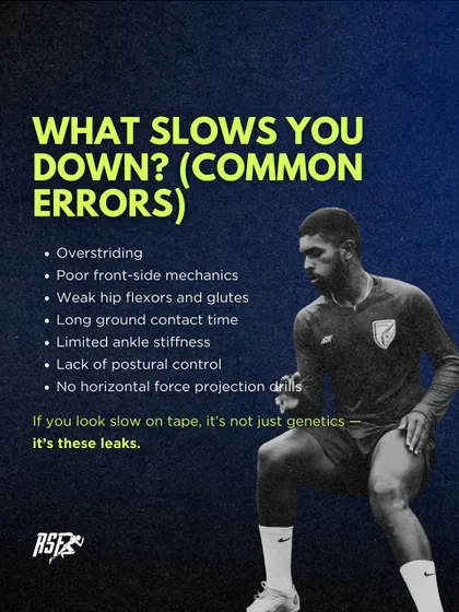 Common errors like overstriding, weak hip flexors, and long ground contact time are what slow you down. If you look slow on tape, it's these leaks, not just genetics.