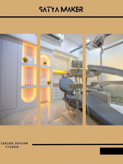 A collage showcasing the modern aesthetics of a dental clinic project. It highlights the clean lines of the treatment area, the soft glow of integrated lighting, and the overall serene atmosphere I strive to create.
