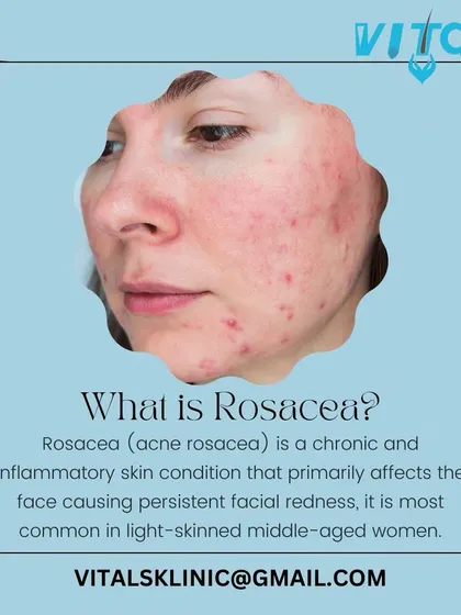 This graphic defines rosacea as a chronic inflammatory skin condition that primarily affects the face. Understanding what it is helps in seeking the right treatment to manage the persistent facial redness and inflammation.
