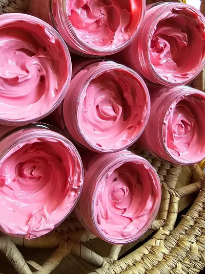 More of the Rose Calamine Facepack, showing the beautiful rose-like swirls in each jar.