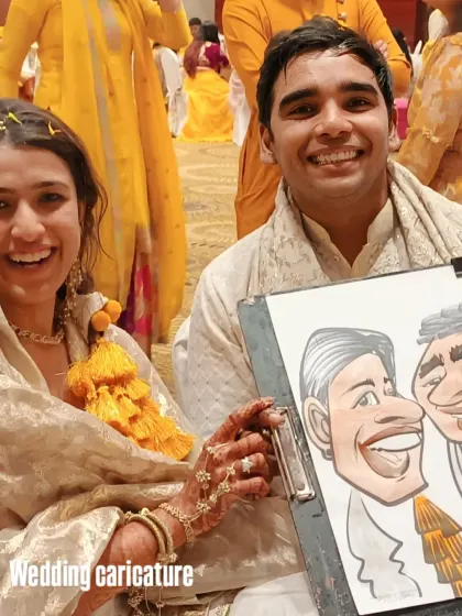 Capturing the happy couple during their Haldi ceremony was a special experience. Live caricatures add a unique and interactive element to wedding festivities.