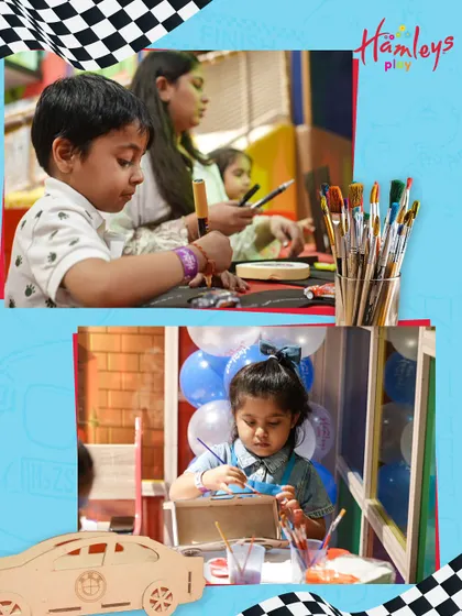 This collage captures the joy of our Mini Racers event, showing kids fully engaged in painting and crafting their own cars. It was a day of pure creativity and smiles.