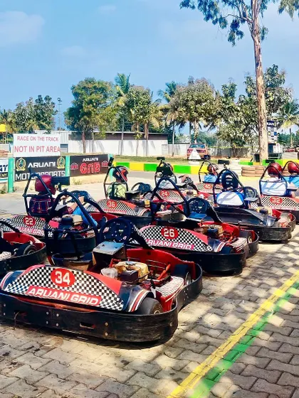 The karts are lined up and waiting for you. We have plenty of karts to ensure your whole group can get on the track and race together.