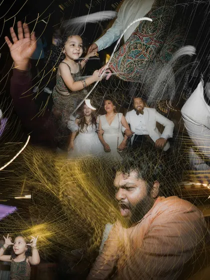 More fun from the cocktail party, this collage captures the unrestrained joy of the guests, including the children, as they dance the night away.