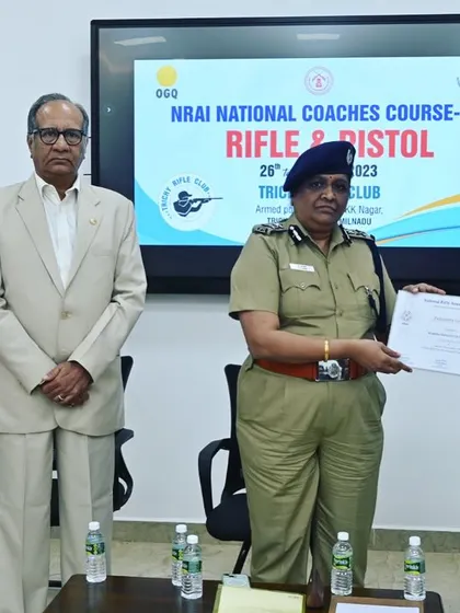 Our academy coach, Ms. Raksha, receiving her NRAI Coaching course completion certificate in Trichy, Tamil Nadu. We believe in continuous learning.