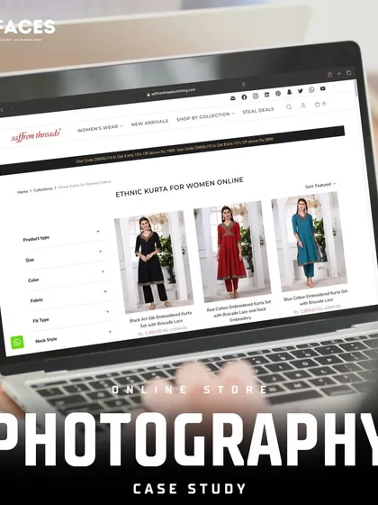 The search result page for "Ethnic Kurta for Women" on an online store, populated with our professional on-model photography.