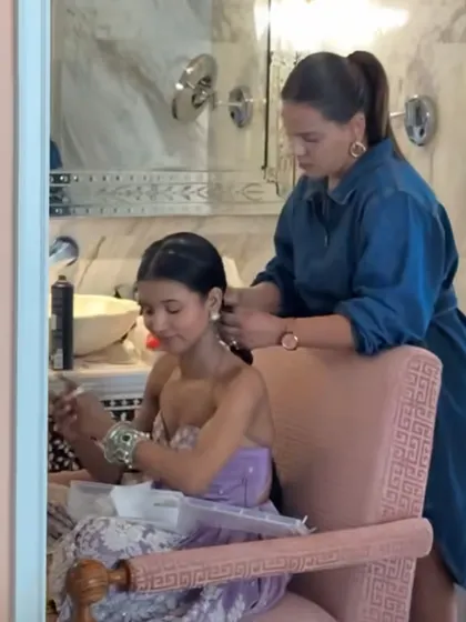 Another shot from my session with Nancy Tyagi. This shows the process of braiding and preparing the hair before adding the statement accessories.