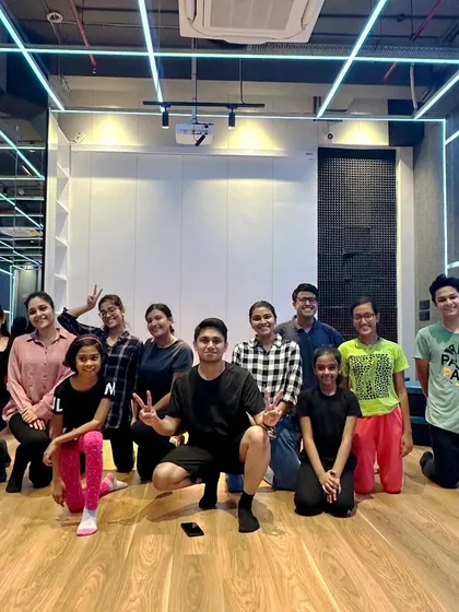 Photos from a contemporary and jazz workshop, showing a diverse group of students learning together. My classes are a great way to meet people and be part of a community.