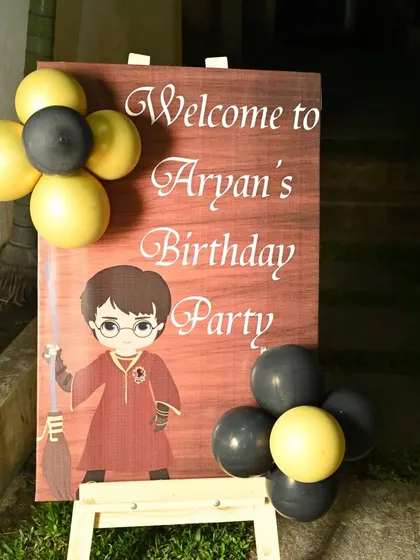 A personalized welcome sign for a Harry Potter themed party. This is the first thing guests see and it immediately sets the magical mood.