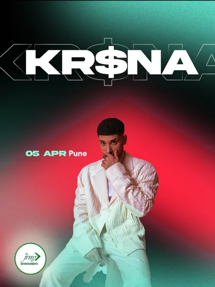 The promotional poster for hip-hop artist KR$NA's show in Pune, showcasing our ability to cater to the growing demand for Desi Hip Hop at college fests.