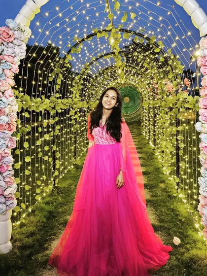 Inspired by the Barbie trend, this fuchsia pink gown is perfect for making a bold statement. It's an imported designer piece ideal for birthday parties or family photoshoots.