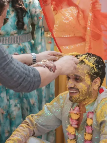 The groom’s Haldi ceremony, full of smiles and playful moments. I ensure both the bride and groom have their own special celebrations that are thoughtfully designed and executed.